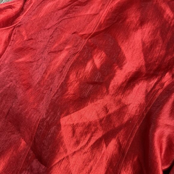 Rafael Jacket Womens 16 Jacket Long Sleeve Red Ruffle Tie Front‎ Metallic Shiney - Picture 7 of 8